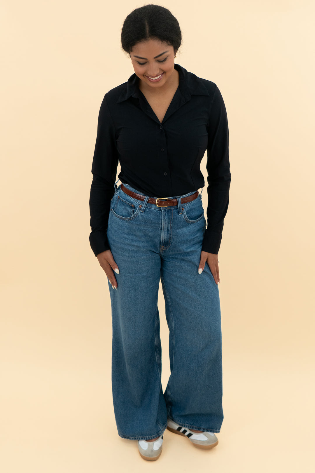 commando black button up bodysuit (m; retail $238)