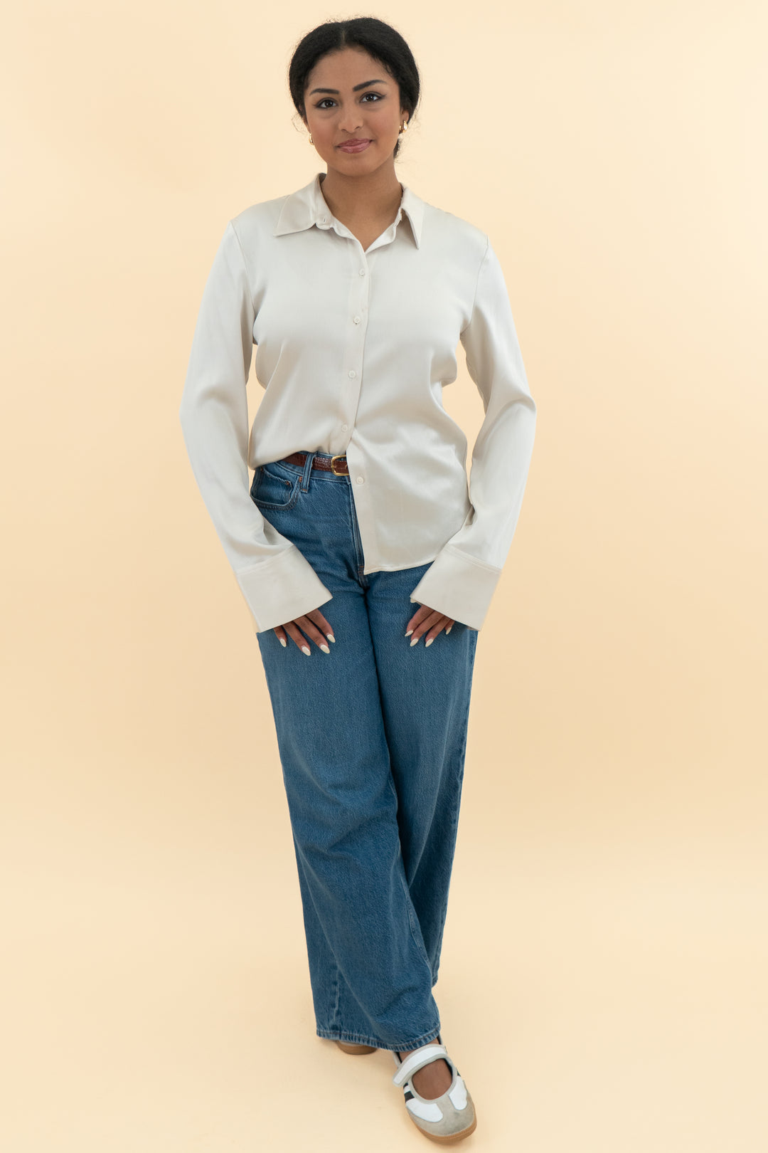 babaton ivory silk top (m)