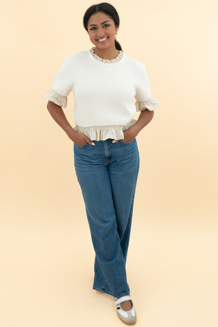 zara ivory ruffle top (m)