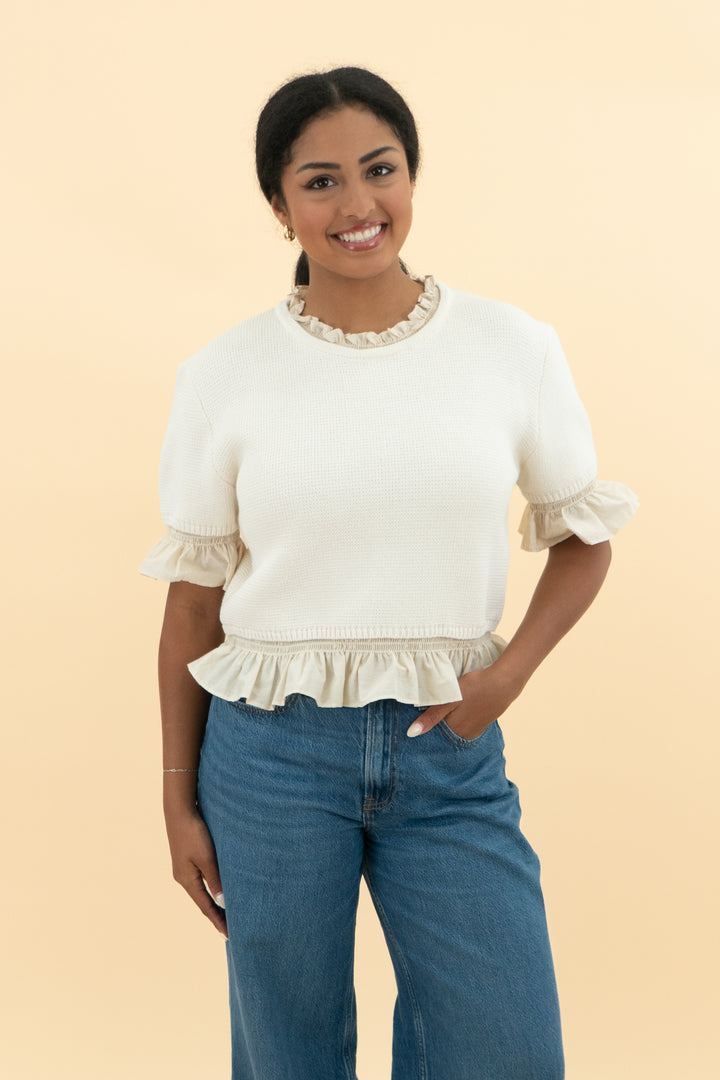 zara ivory ruffle top (m)