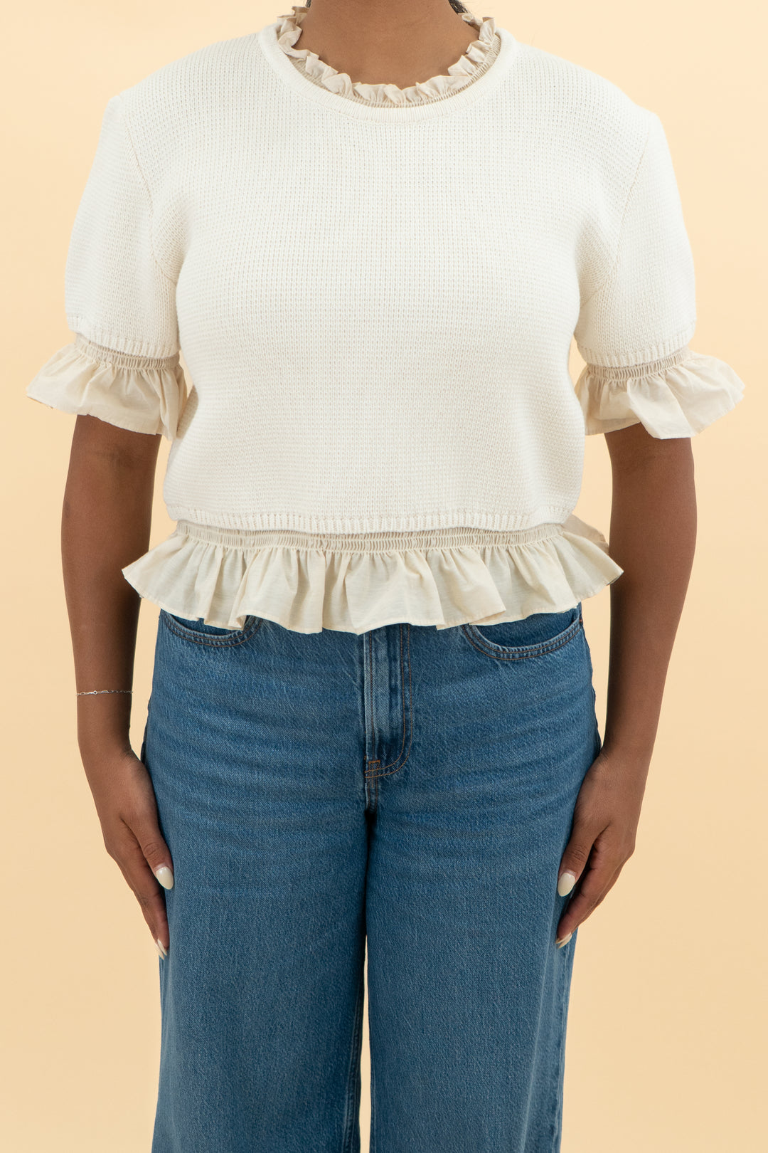 zara ivory ruffle top (m)
