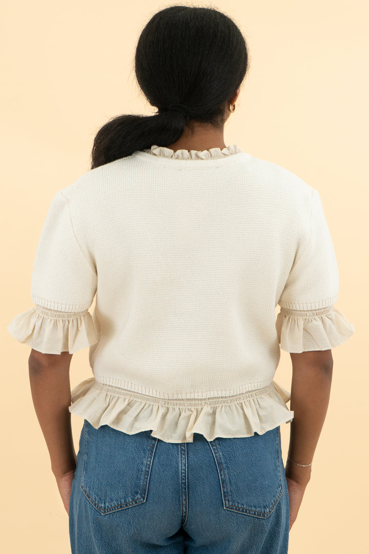 zara ivory ruffle top (m)