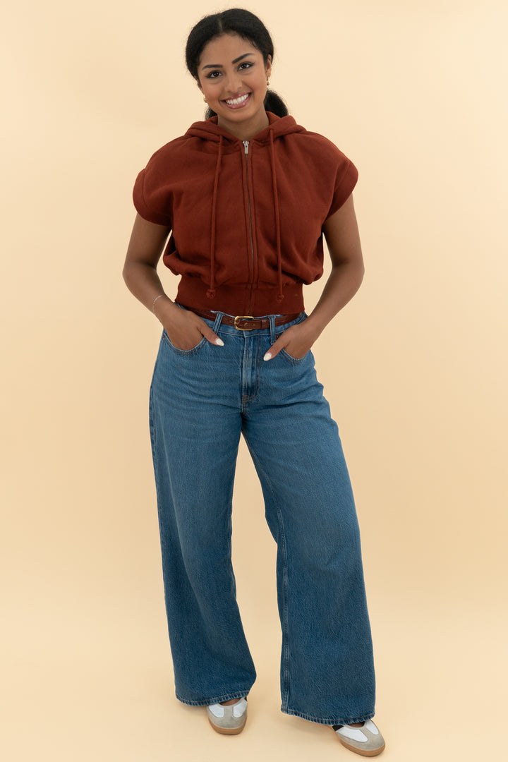 zara rust short sleeve hoodie (m)