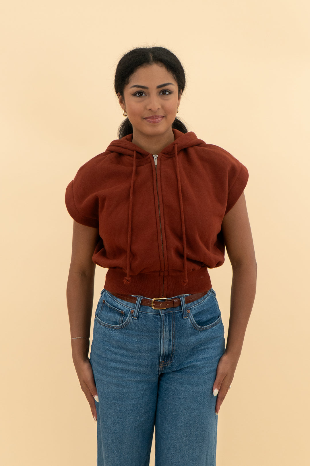 zara rust short sleeve hoodie (m)