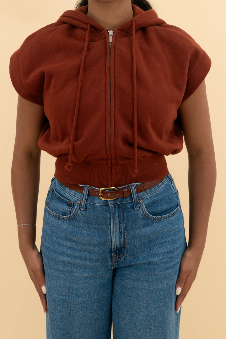 zara rust short sleeve hoodie (m)