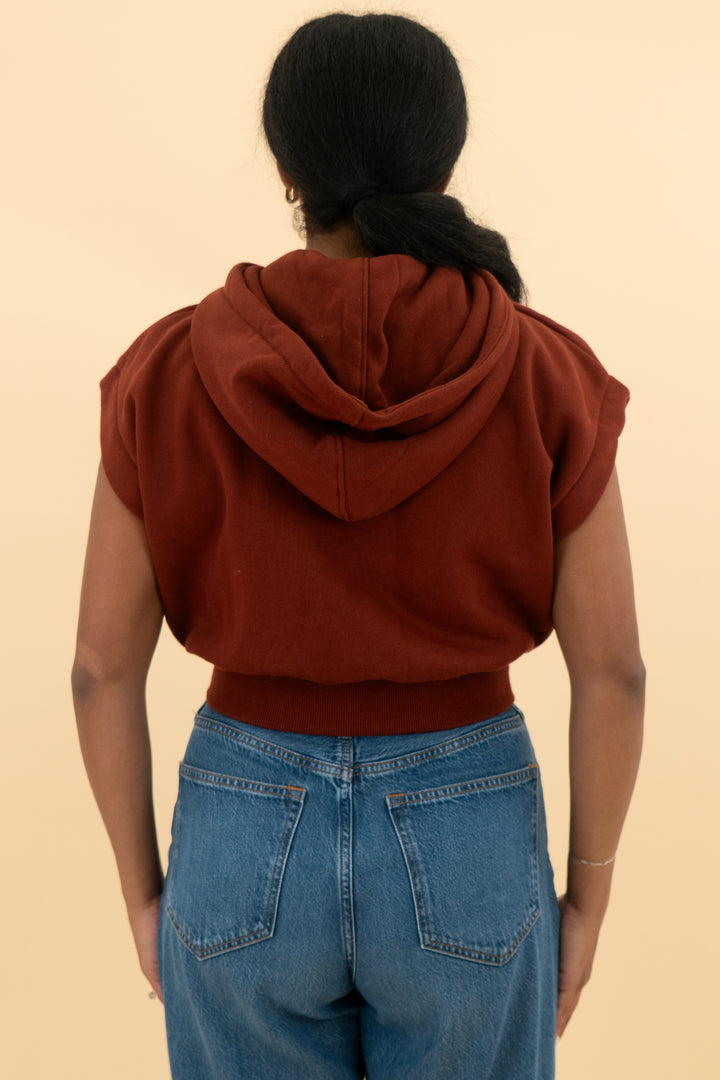 zara rust short sleeve hoodie (m)