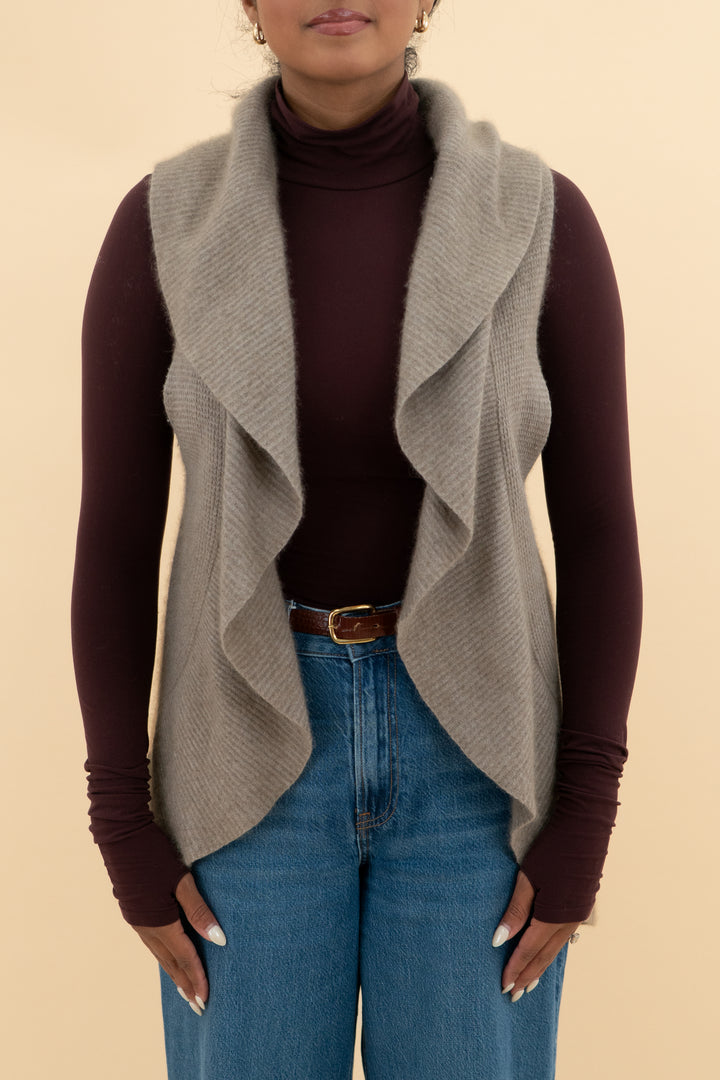 "my" tribe brown sleeveless drape cardigan (m)