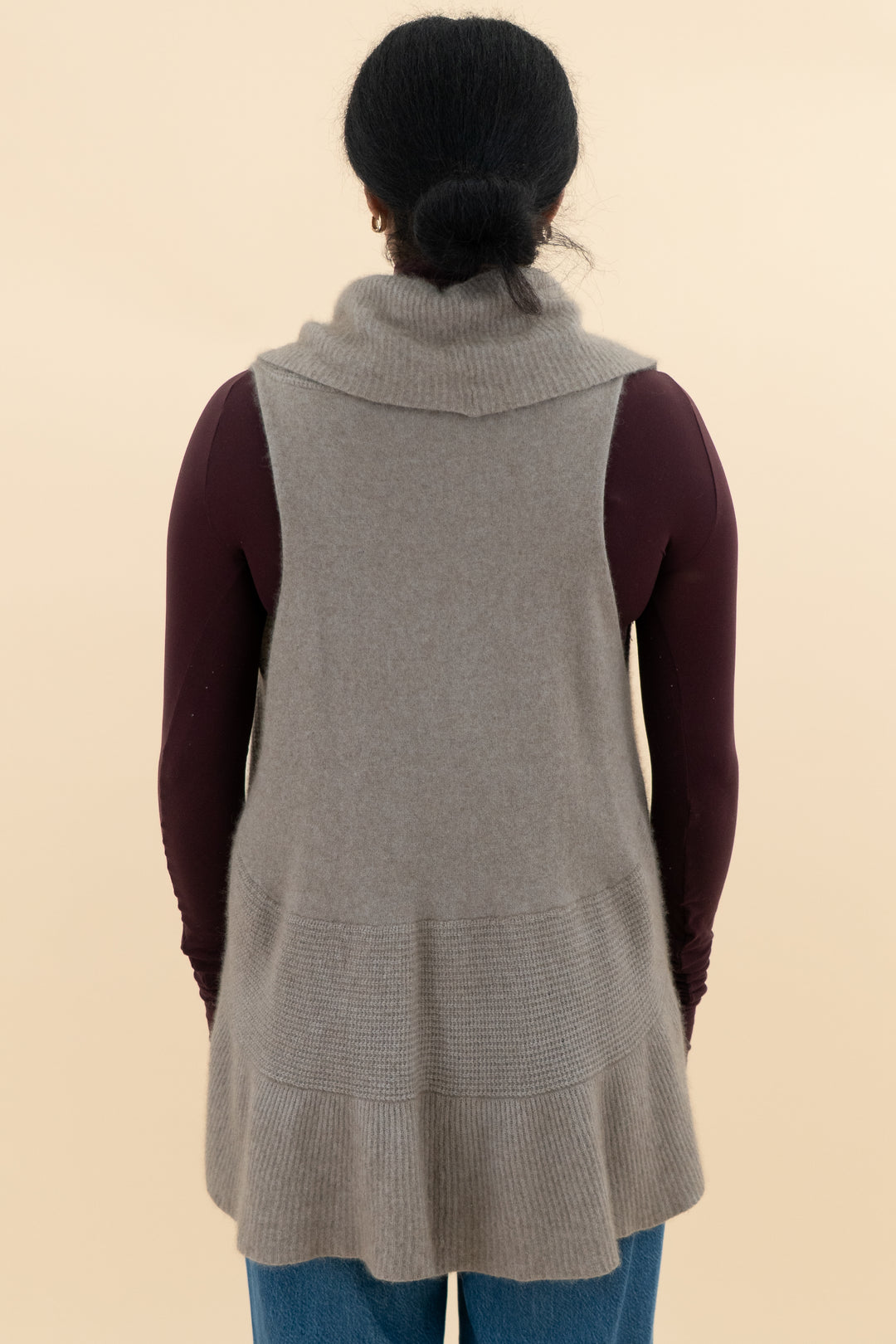 "my" tribe brown sleeveless drape cardigan (m)