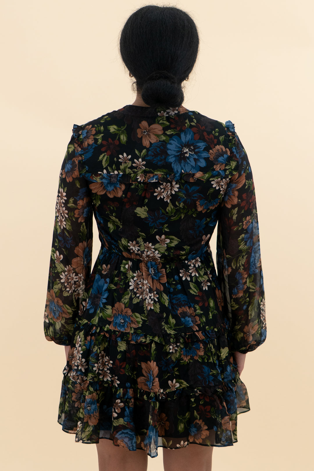 veronica beard black floral long sleeve mini dress (4)