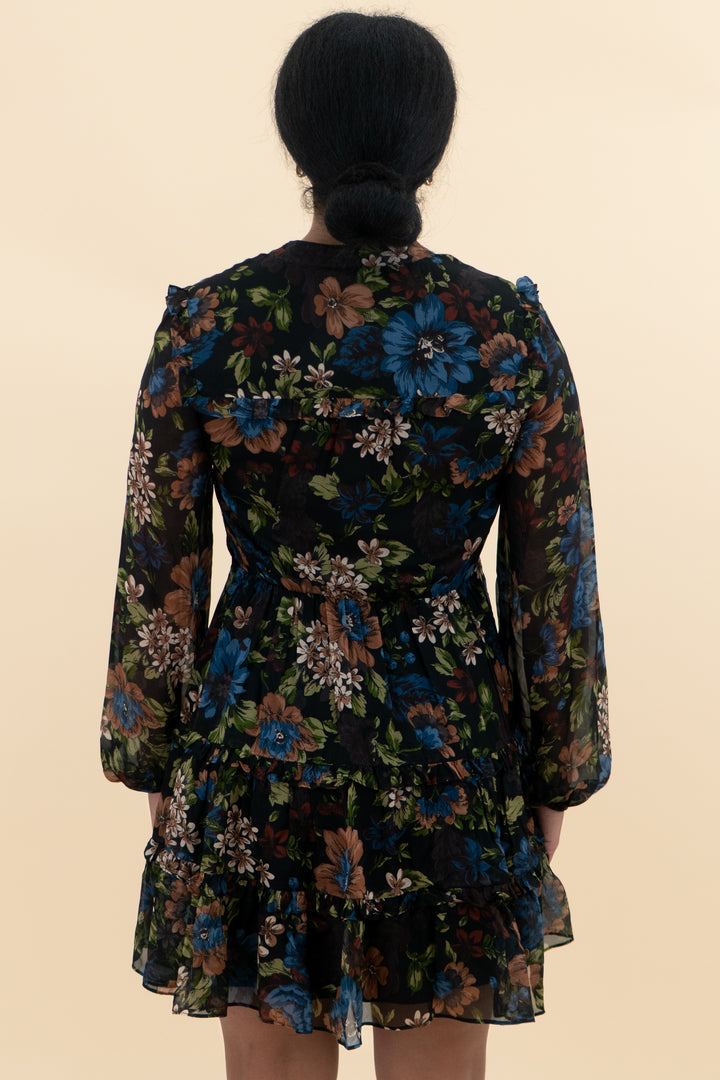 veronica beard black floral long sleeve mini dress (4)