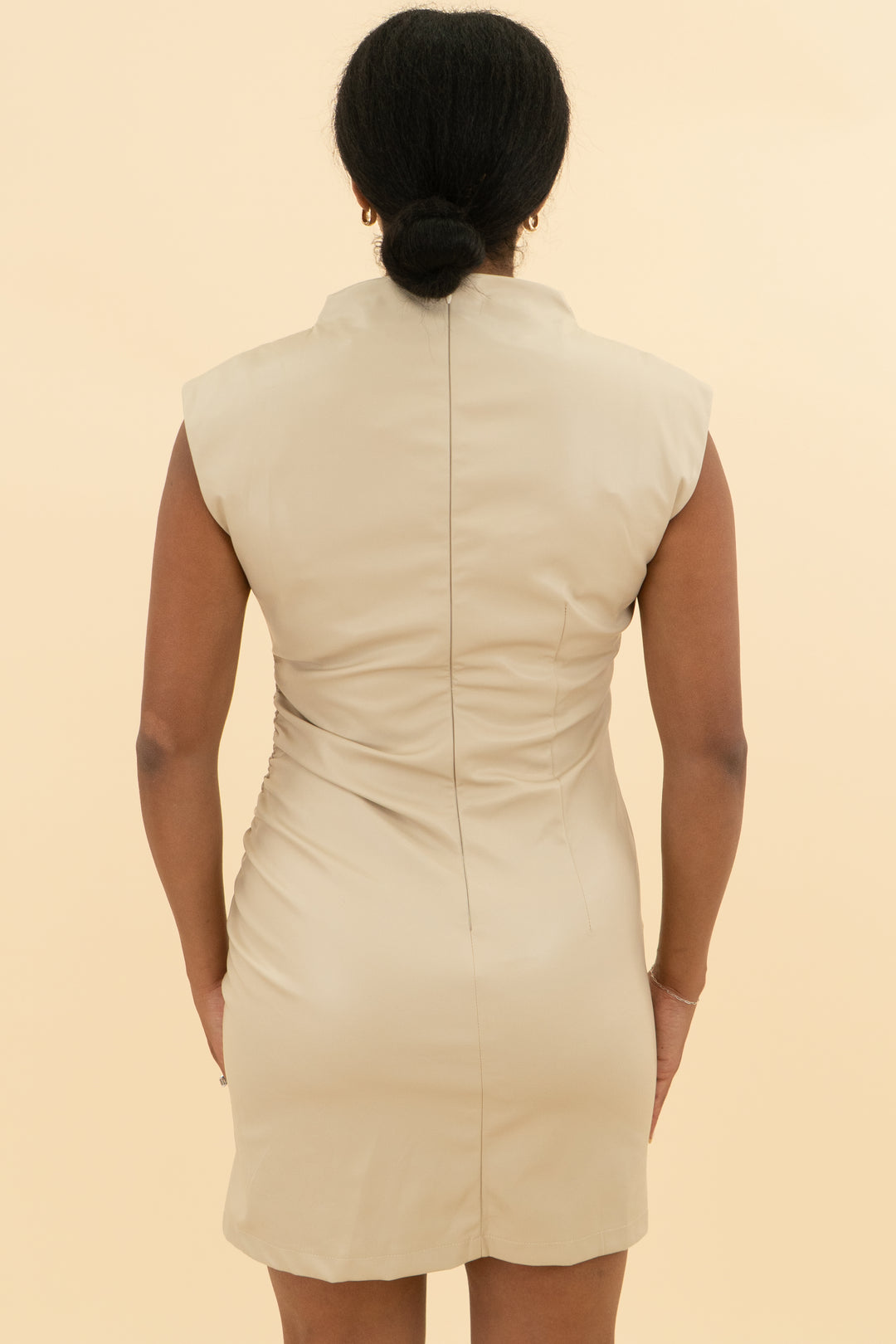 Vici cream vegan leather dress (m; retail $68)