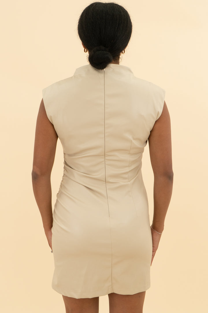 Vici cream vegan leather dress (m; retail $68)
