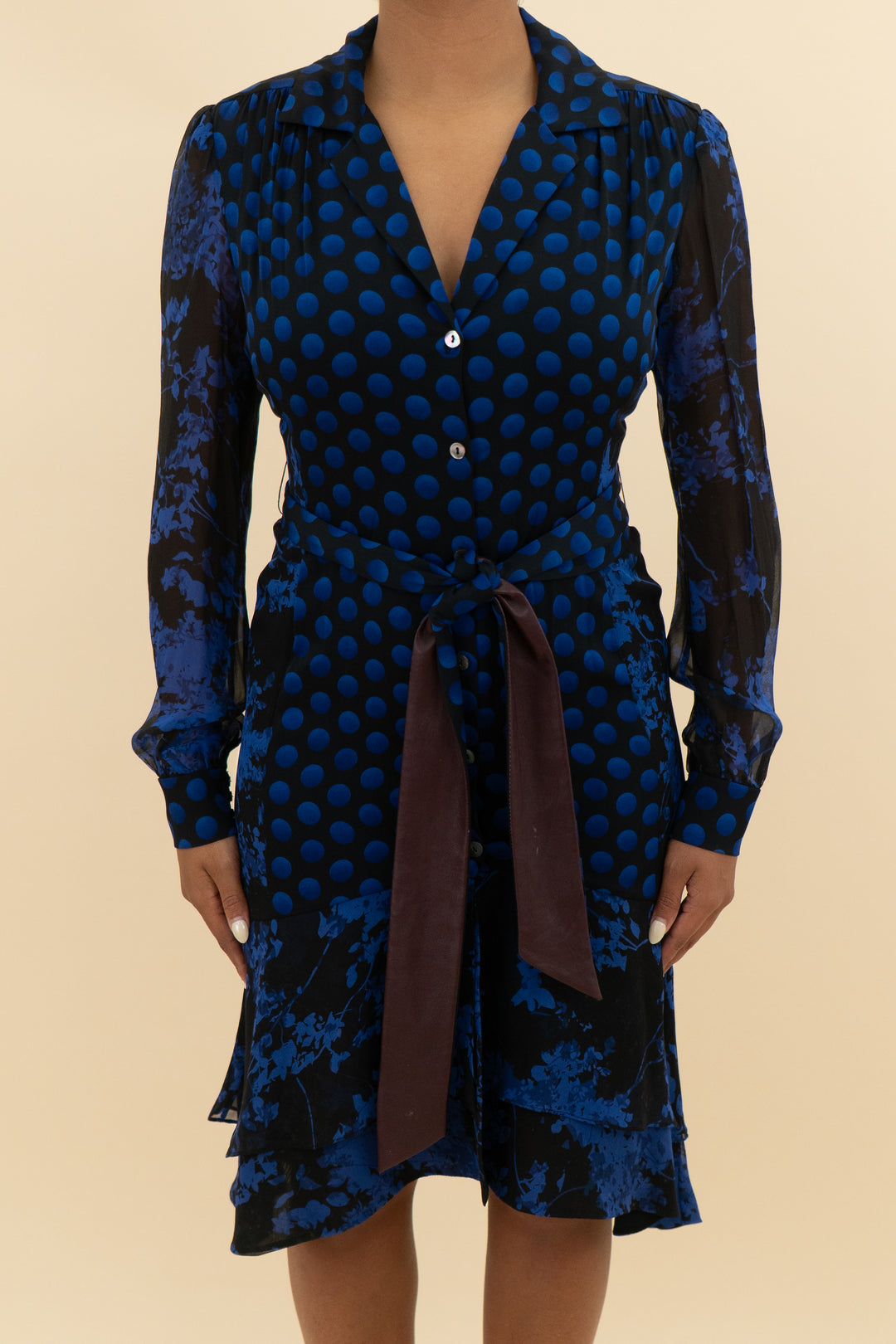 diane von furstenberg black and blue polka dot abstract dress (8; retail $575)