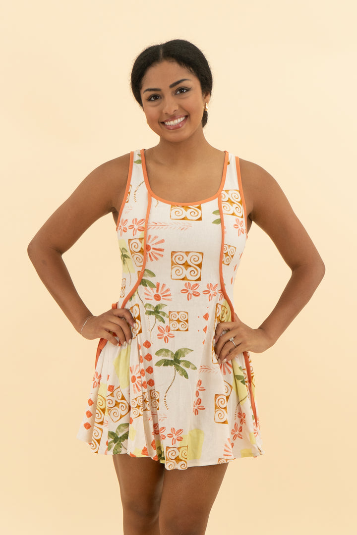 illa illa tropical dress rust orange trim (m; retail $78.99)