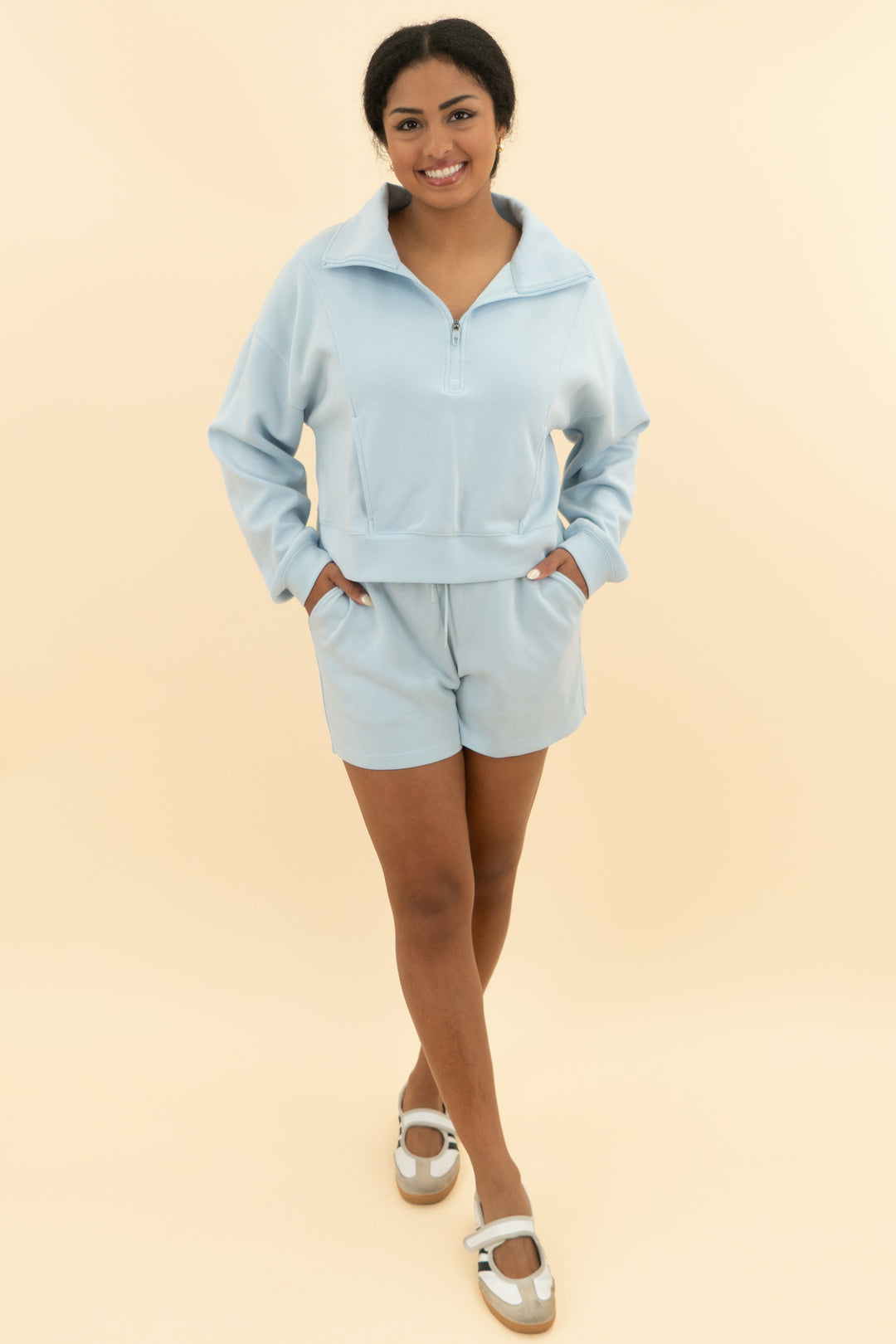 nuuds powder blue quarter zip (m; retail $98)