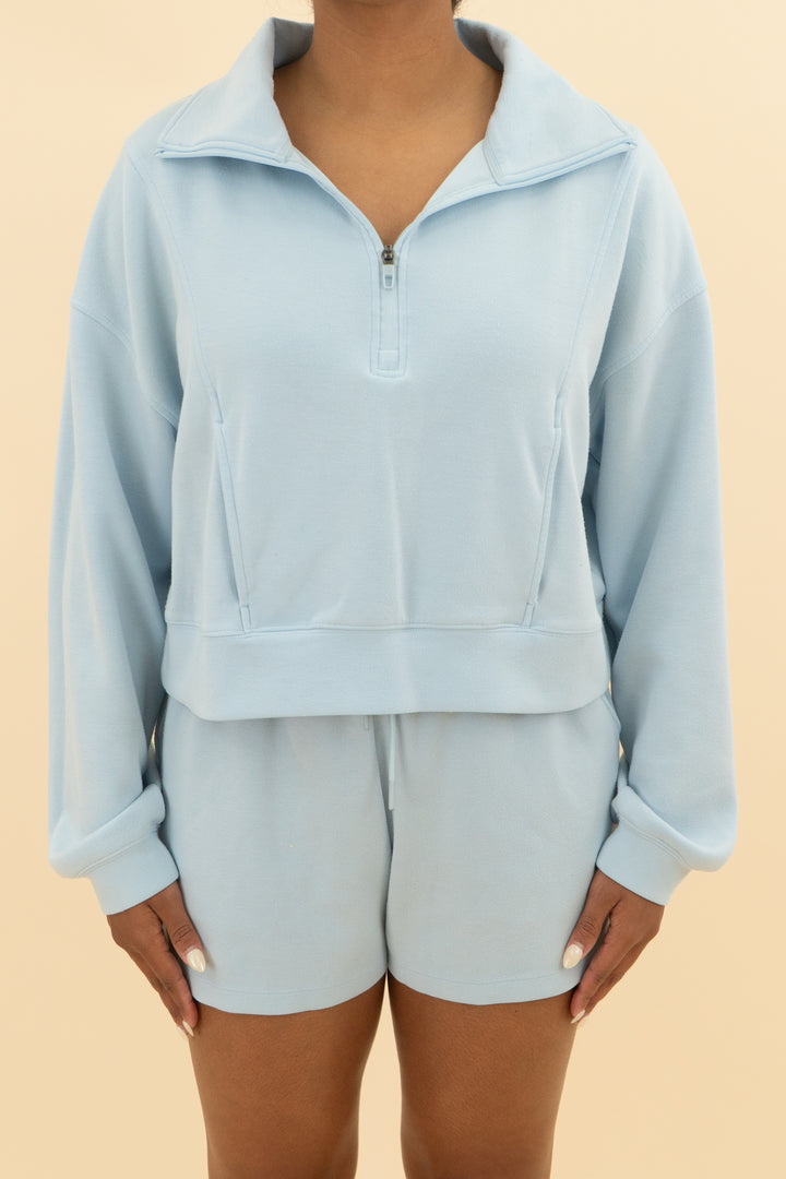nuuds powder blue quarter zip (m; retail $98)