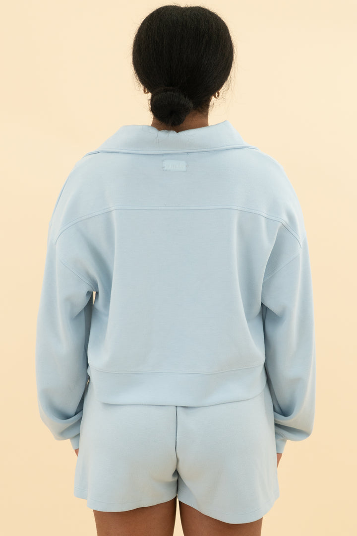 nuuds powder blue quarter zip (m; retail $98)