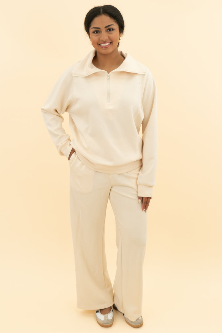 anrabess cream quarter zip and pant set (m; retail $130)