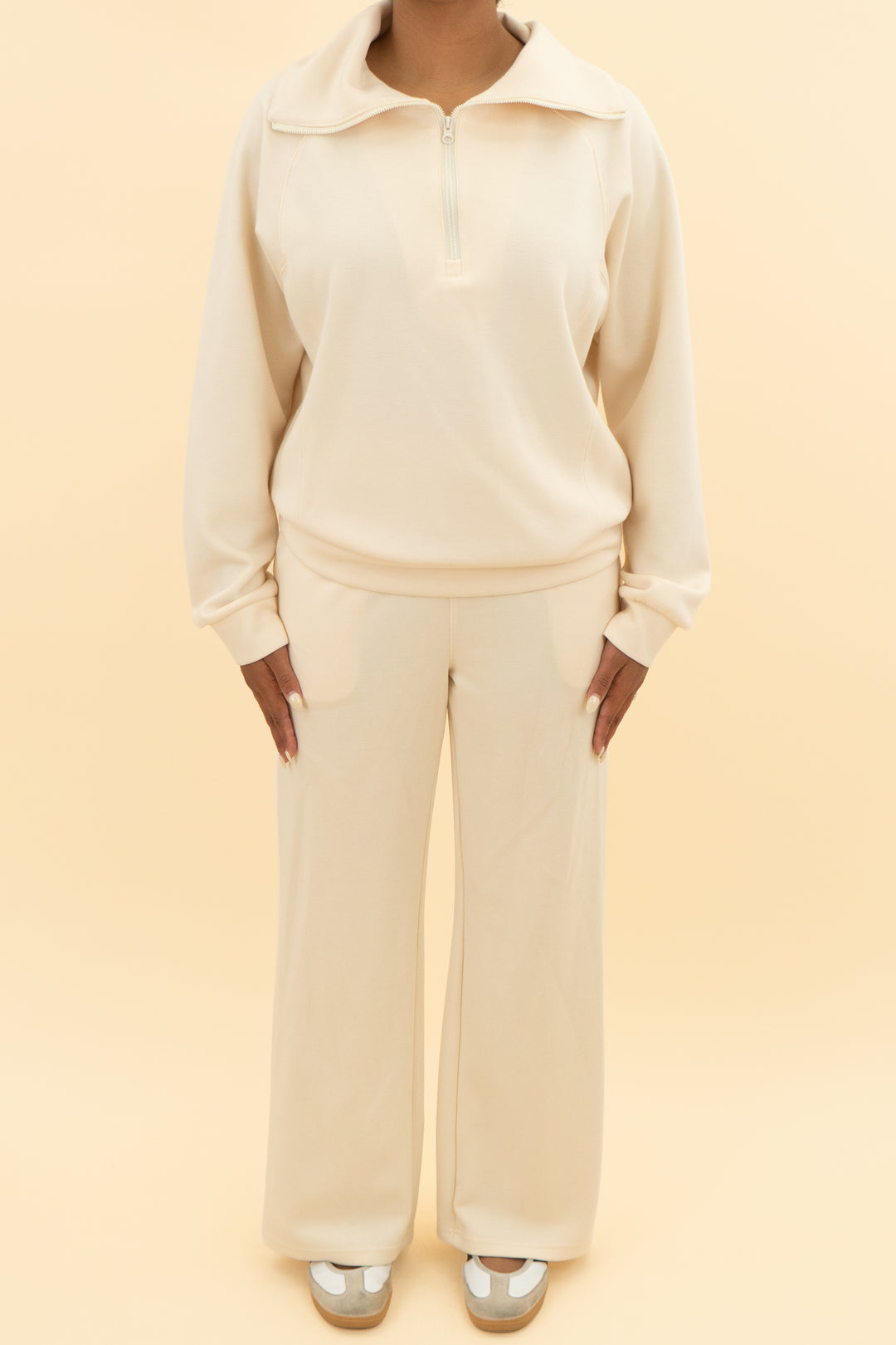 anrabess cream quarter zip and pant set (m; retail $130)