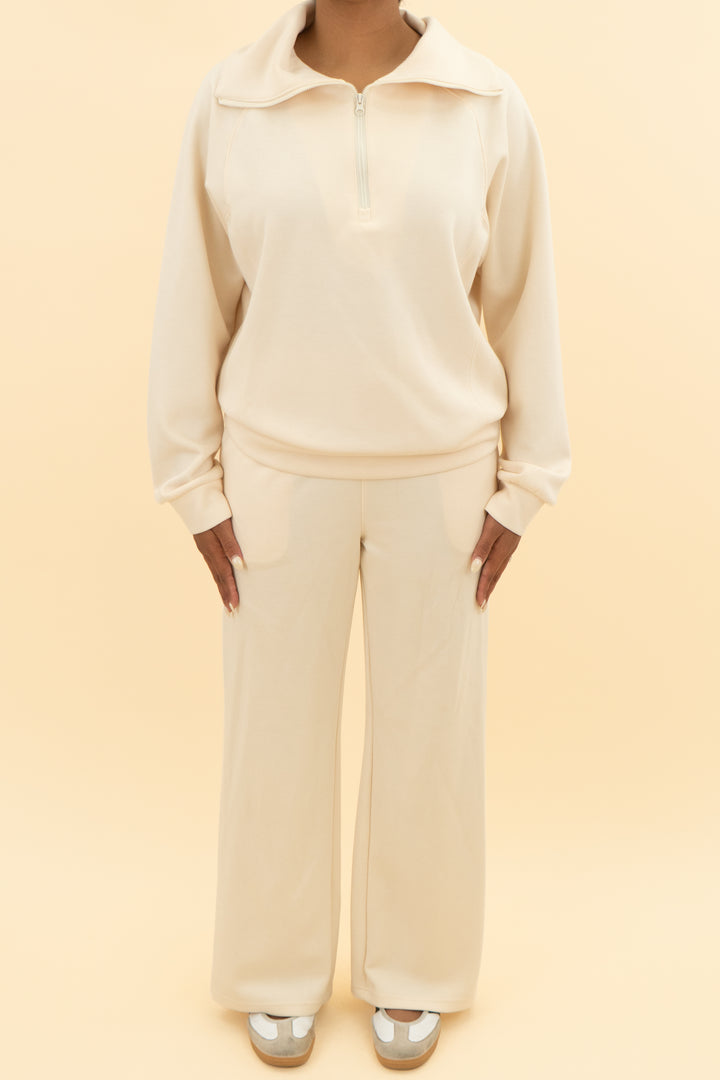 anrabess cream quarter zip and pant set (m; retail $130)