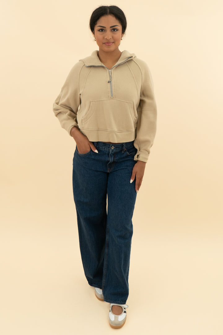 lululemon Scuba Oversized Half-Zip Hoodie light brown (m/l; retail $128)