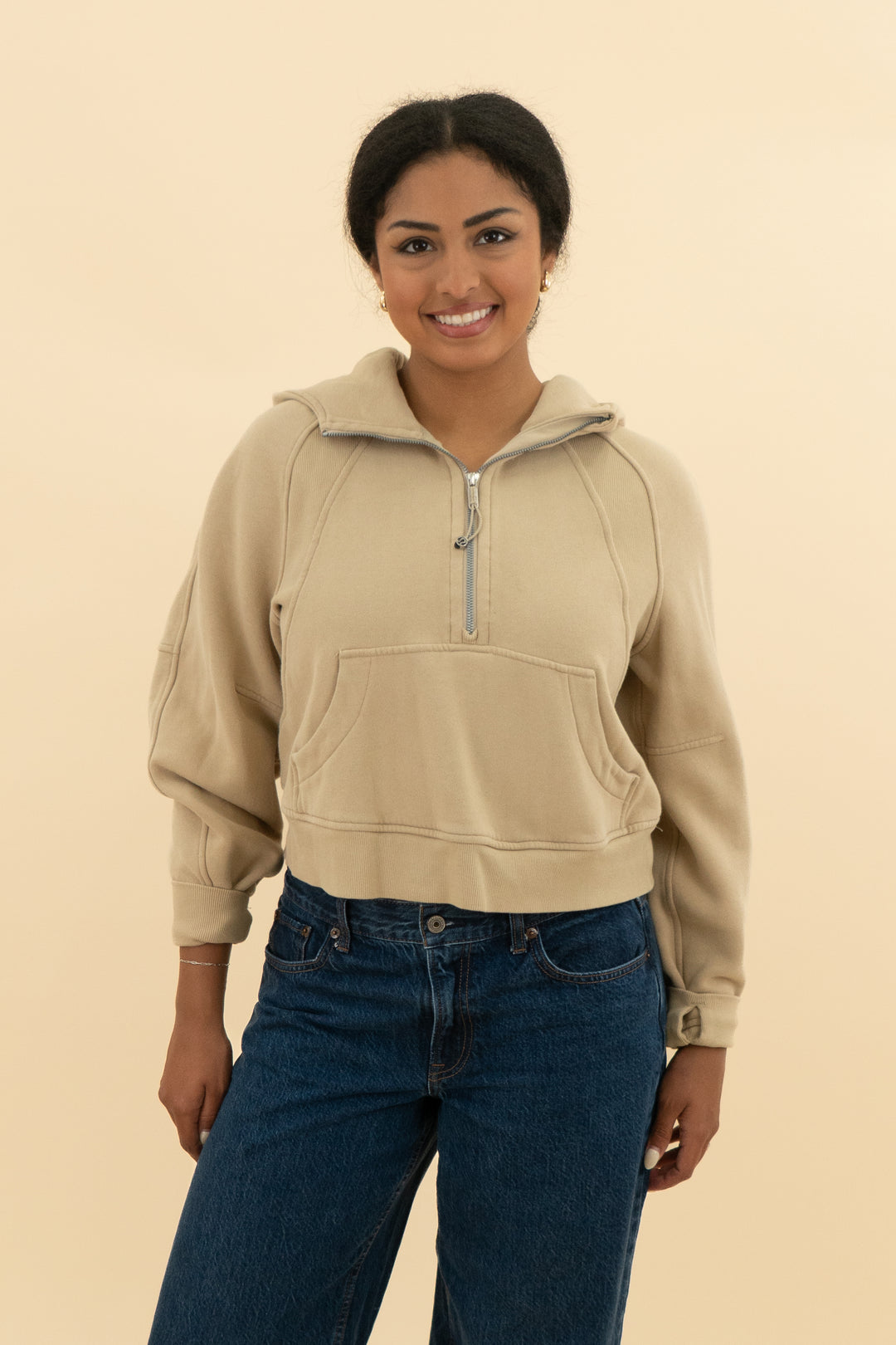 lululemon Scuba Oversized Half-Zip Hoodie light brown (m/l; retail $128)
