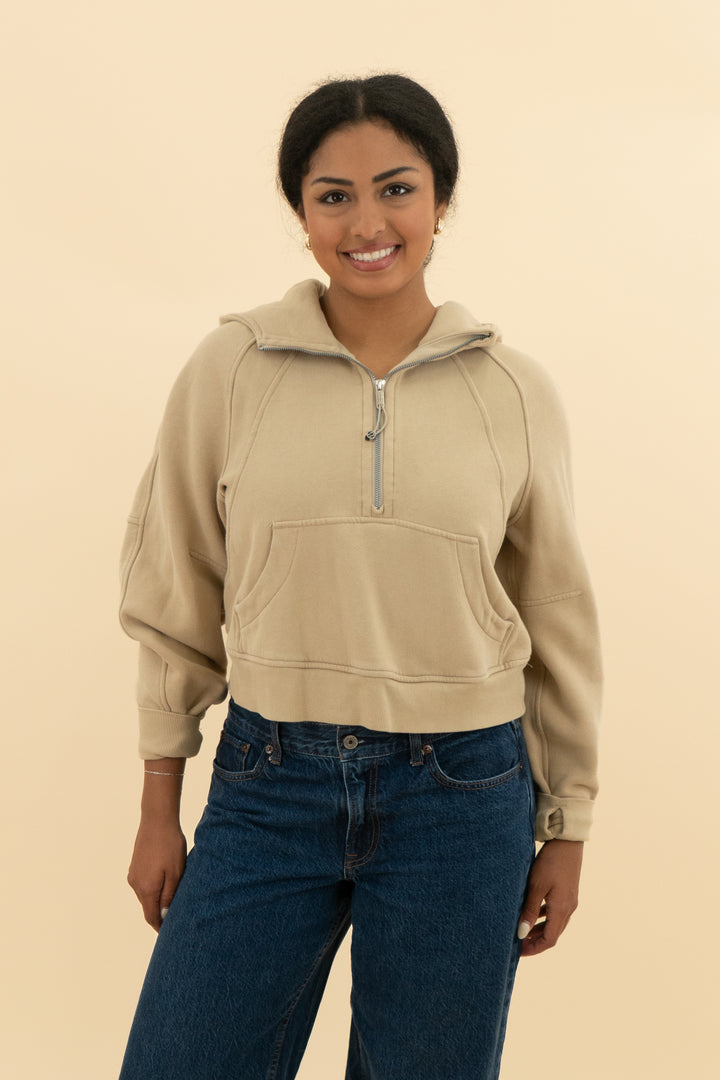 lululemon Scuba Oversized Half-Zip Hoodie light brown (m/l; retail $128)