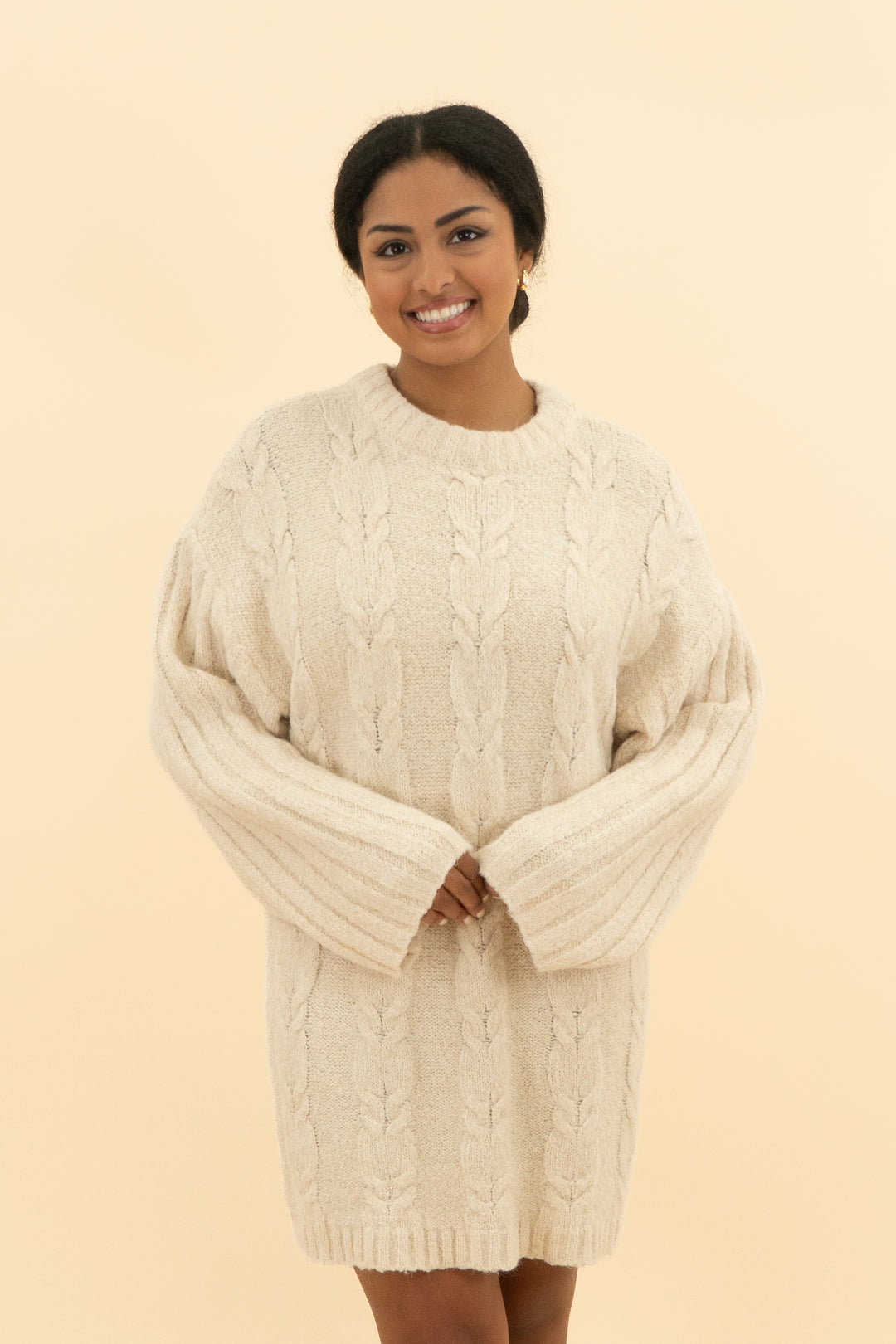 topshop knit long sleeve cream sweater dress (m; retail $85)