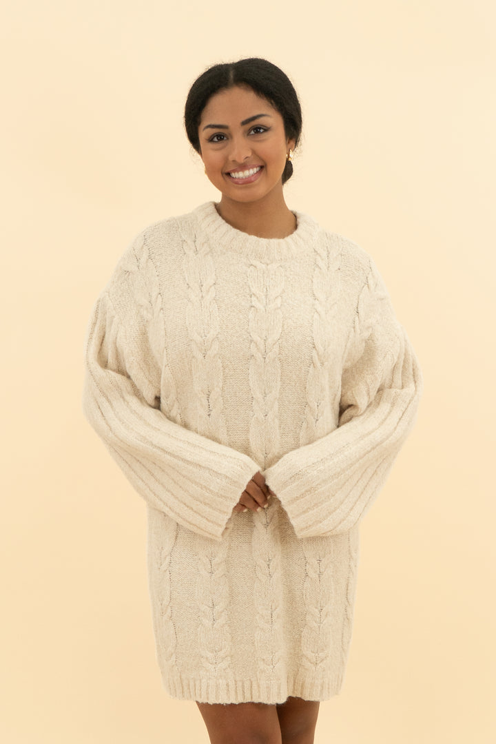 topshop knit long sleeve cream sweater dress (m; retail $85)
