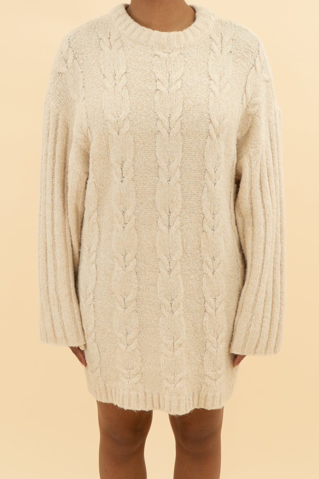 topshop knit long sleeve cream sweater dress (m; retail $85)