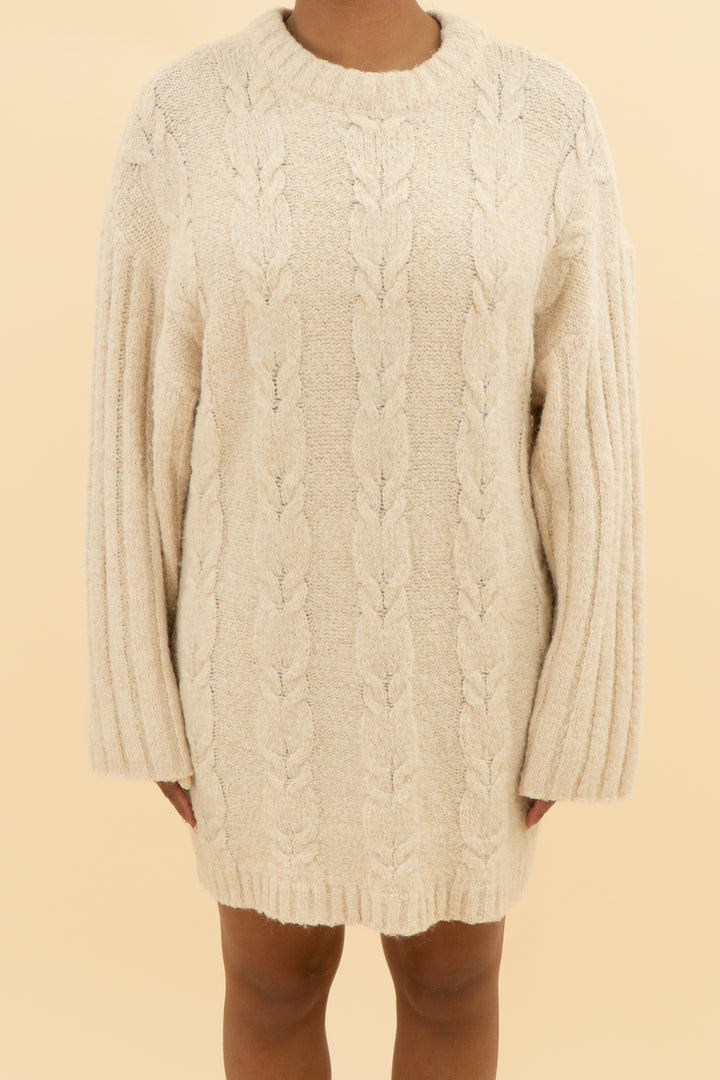 topshop knit long sleeve cream sweater dress (m; retail $85)