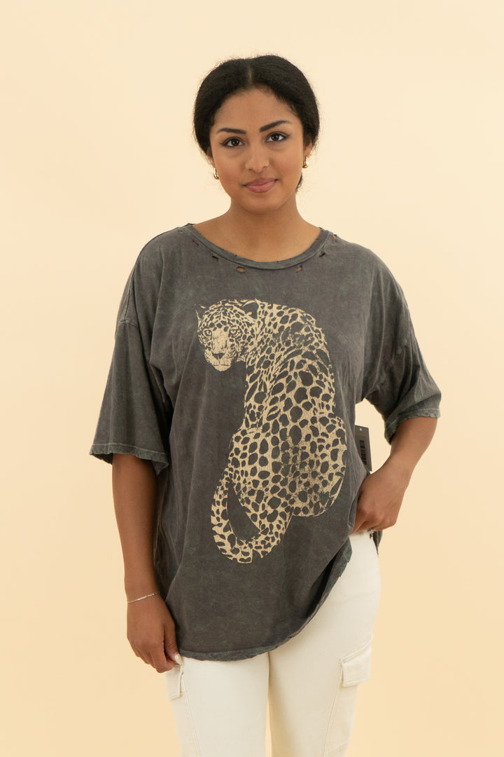 vintage canvas grey leopard tee (l)
