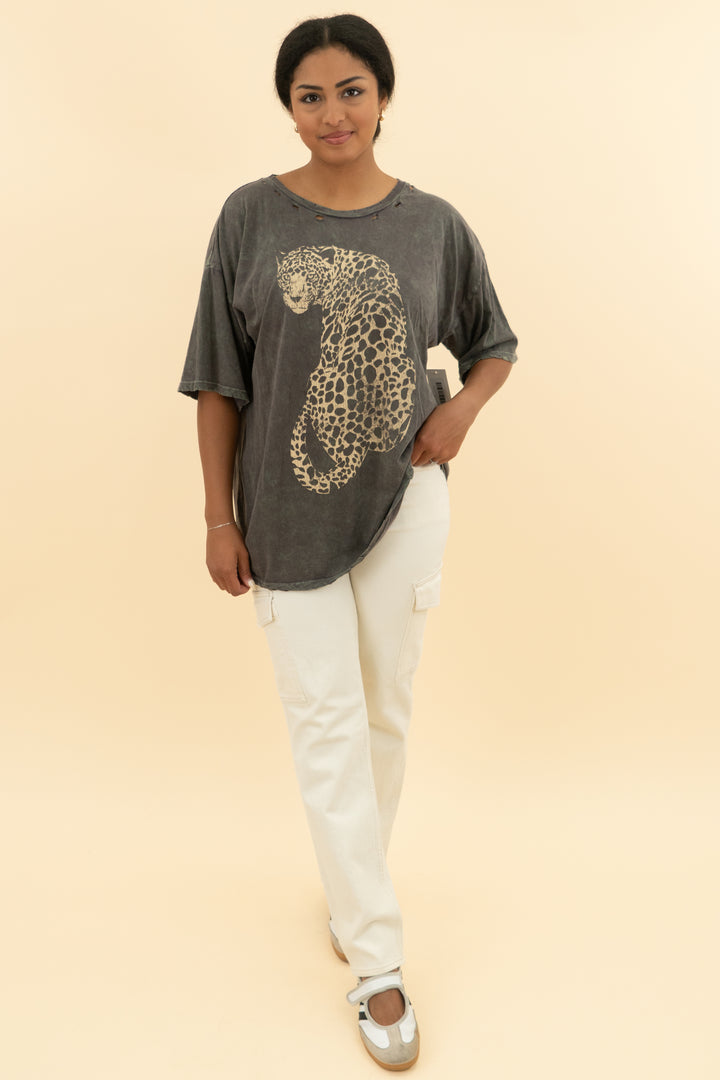 vintage canvas grey leopard tee (l)