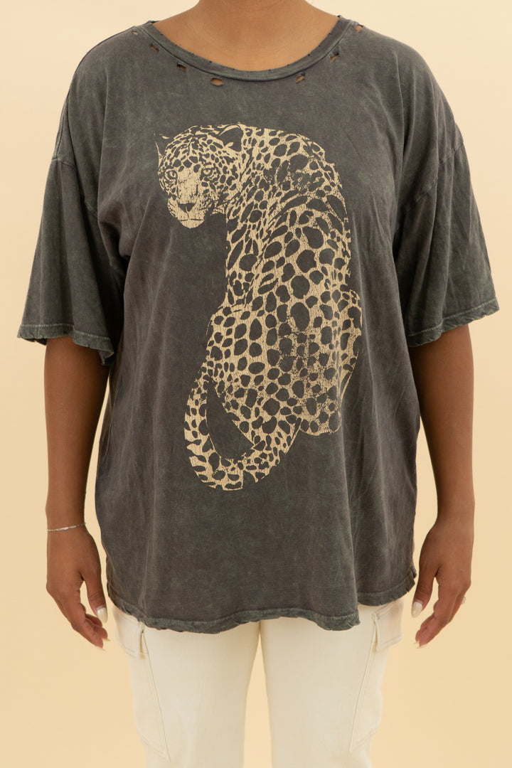 vintage canvas grey leopard tee (l)