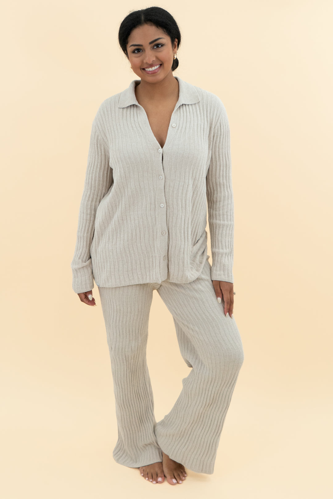 barefoot dreams chai pant long sleeve set (m; retail $296)