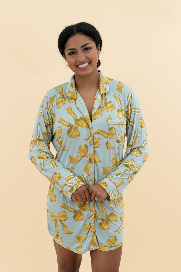 in my sundays sleep dress blue with gold bows (m; retail $72)