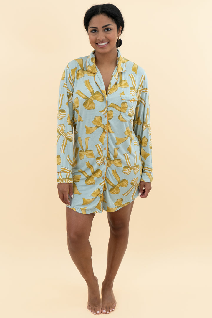 in my sundays sleep dress blue with gold bows (m; retail $72)