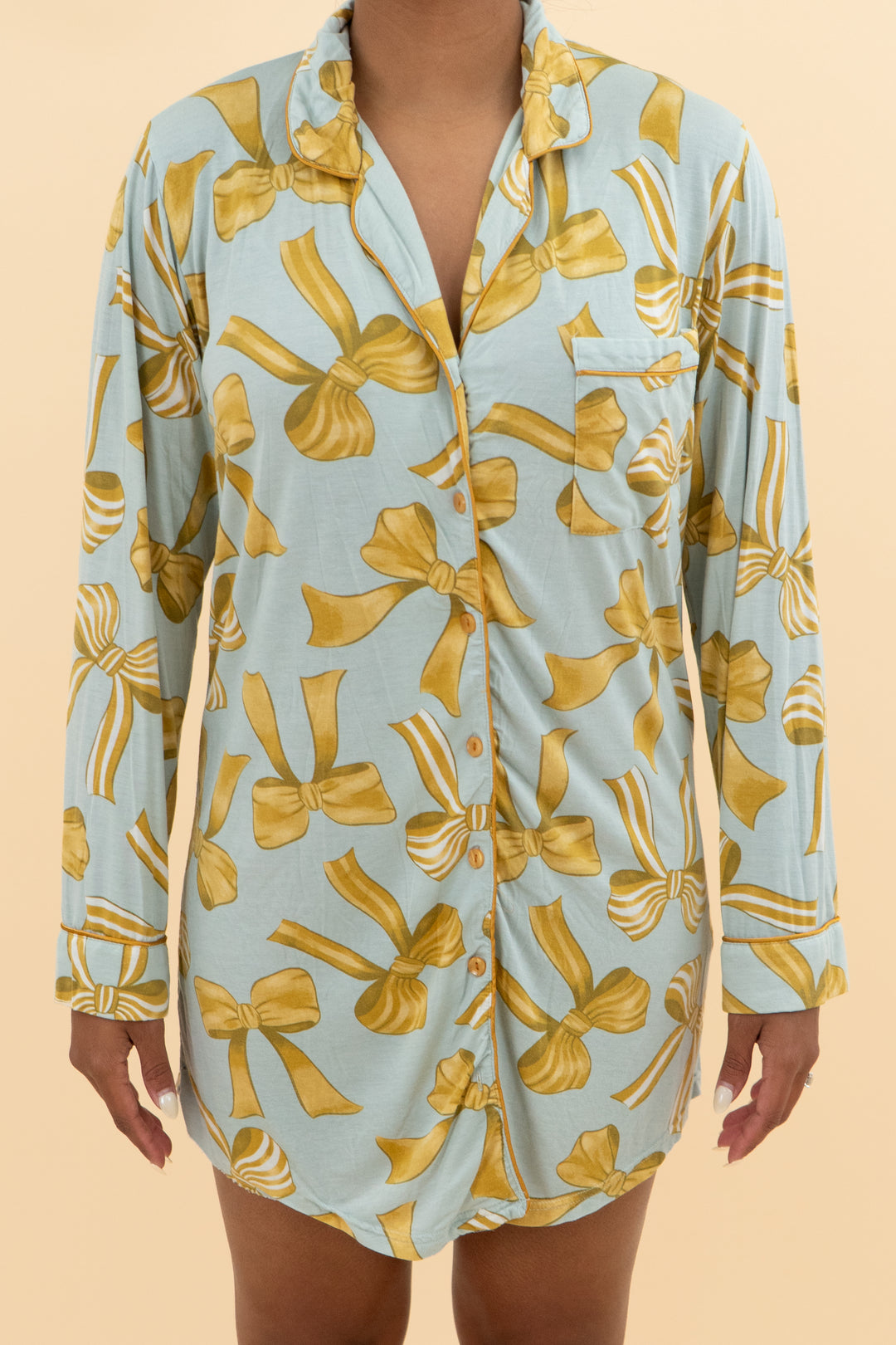 in my sundays sleep dress blue with gold bows (m; retail $72)