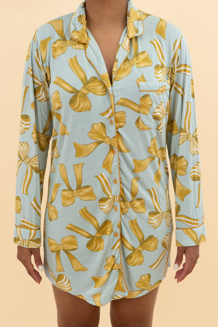 in my sundays sleep dress blue with gold bows (m; retail $72)