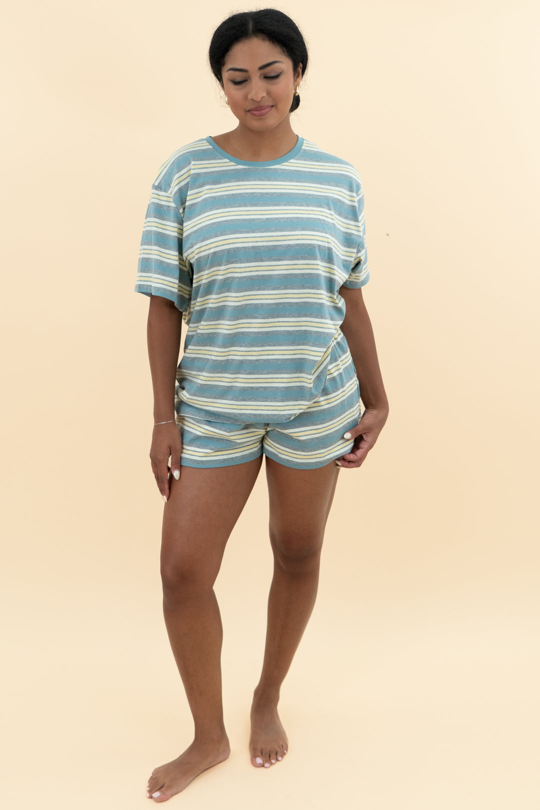 set active blue striped short nwt (m; retail $54)