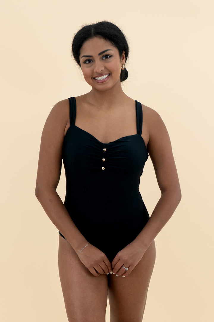 black one piece suit with gold bead hardware nwot (m; retail $55)