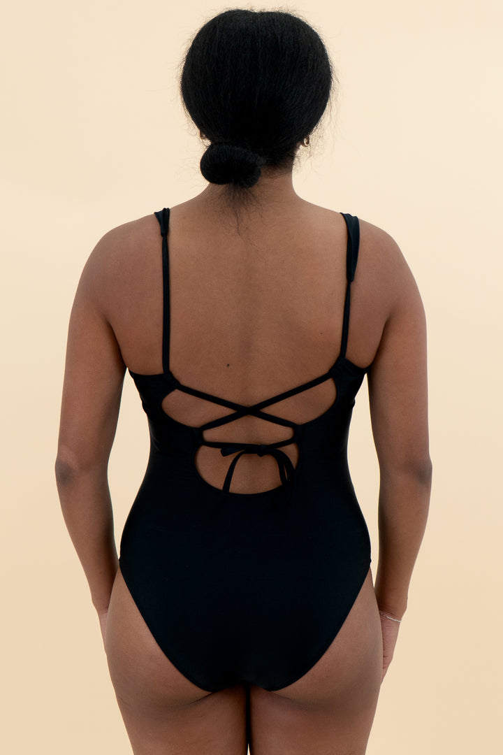 black one piece suit with gold bead hardware nwot (m; retail $55)