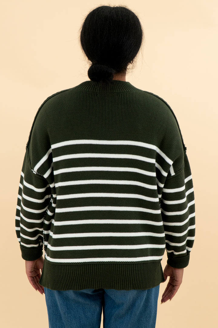 zenana green & white striped sweater nwt (s/m; retail $42)