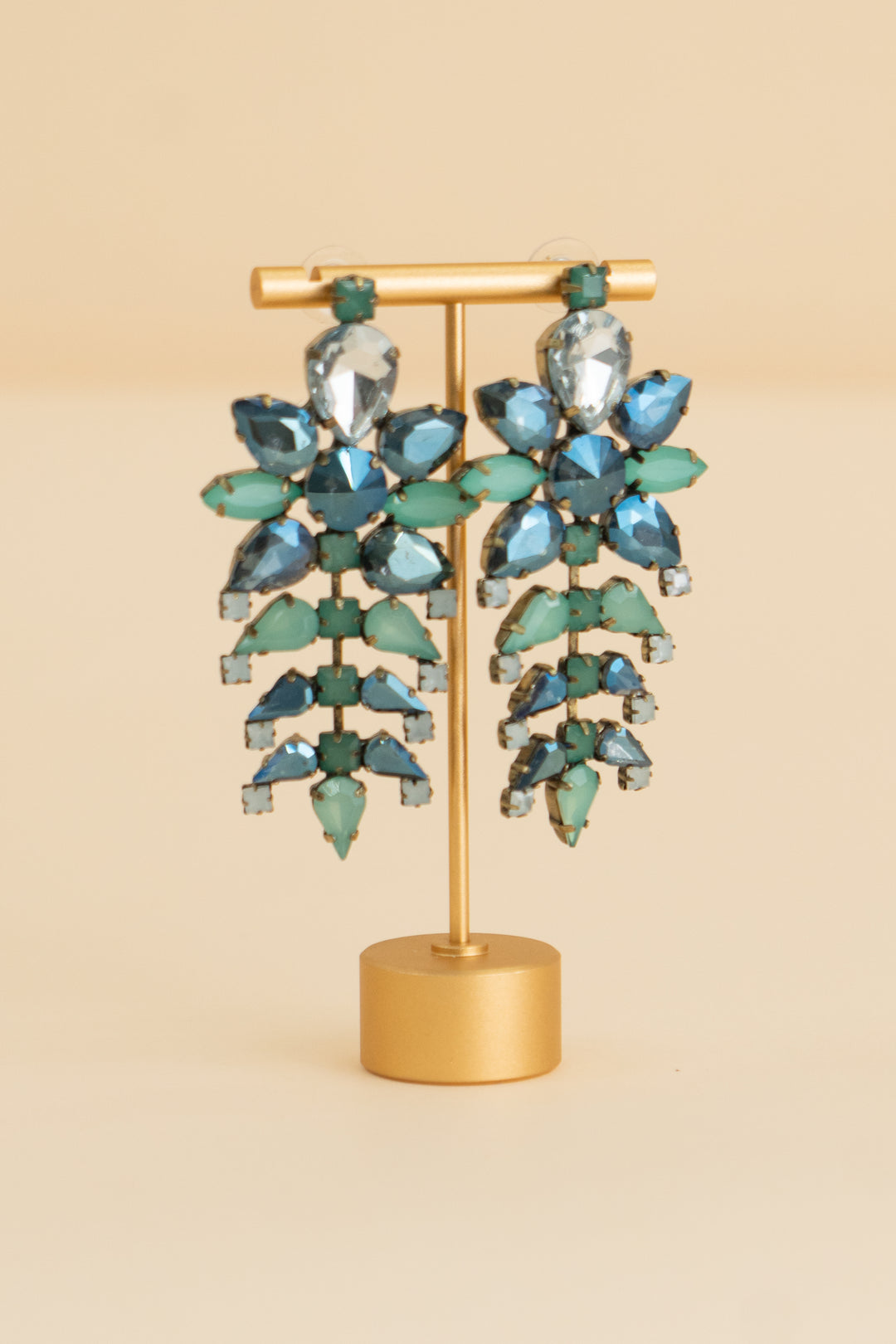 blue green rhinestone earring (os)