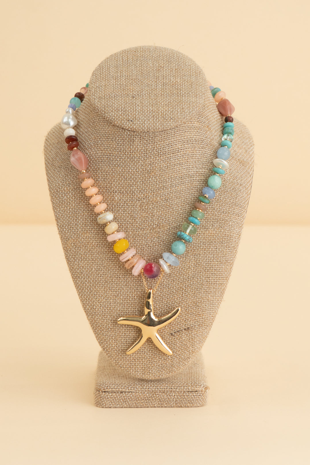 multi beaded beaded gold starfish necklace