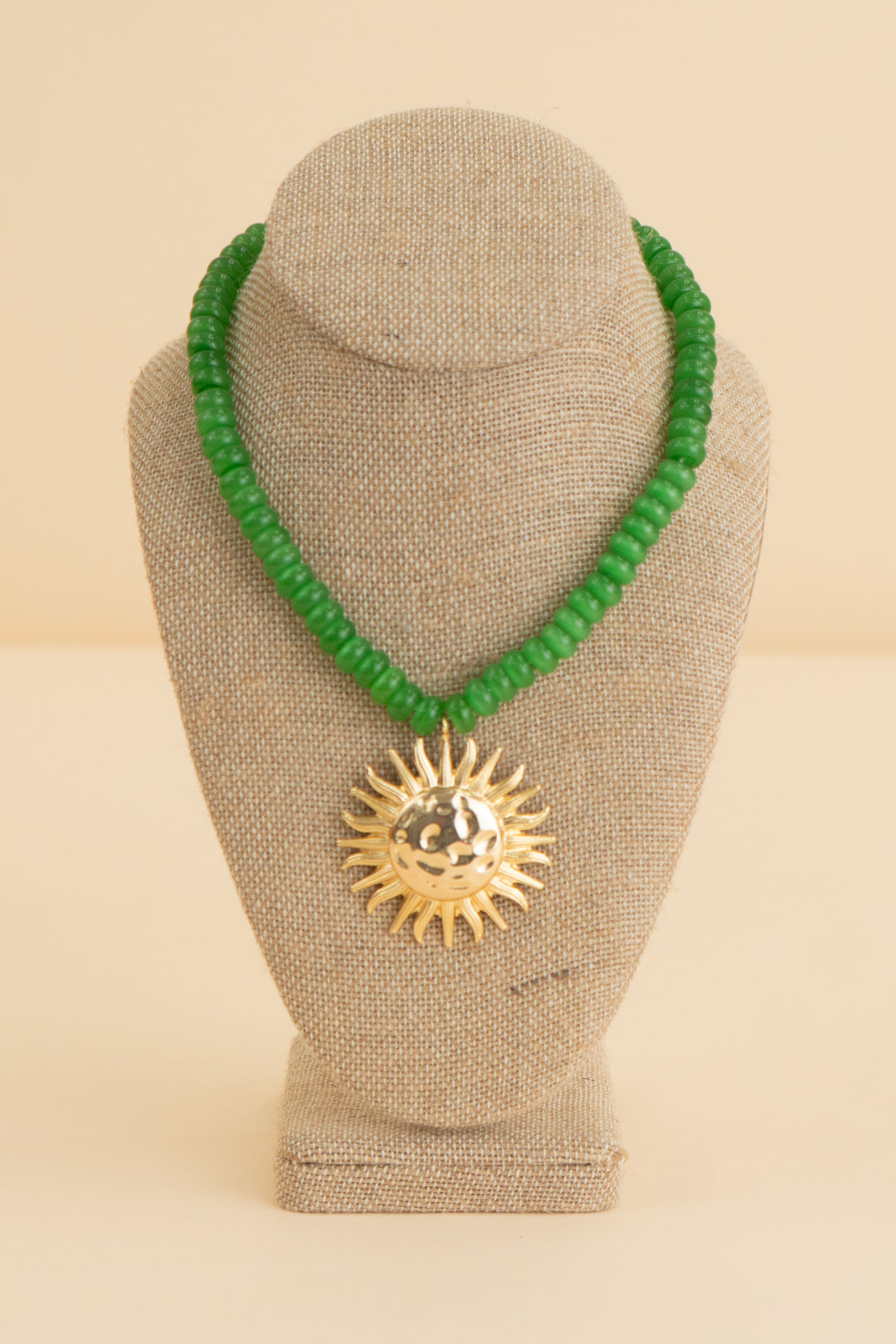 serefina green beaded gold sun necklace