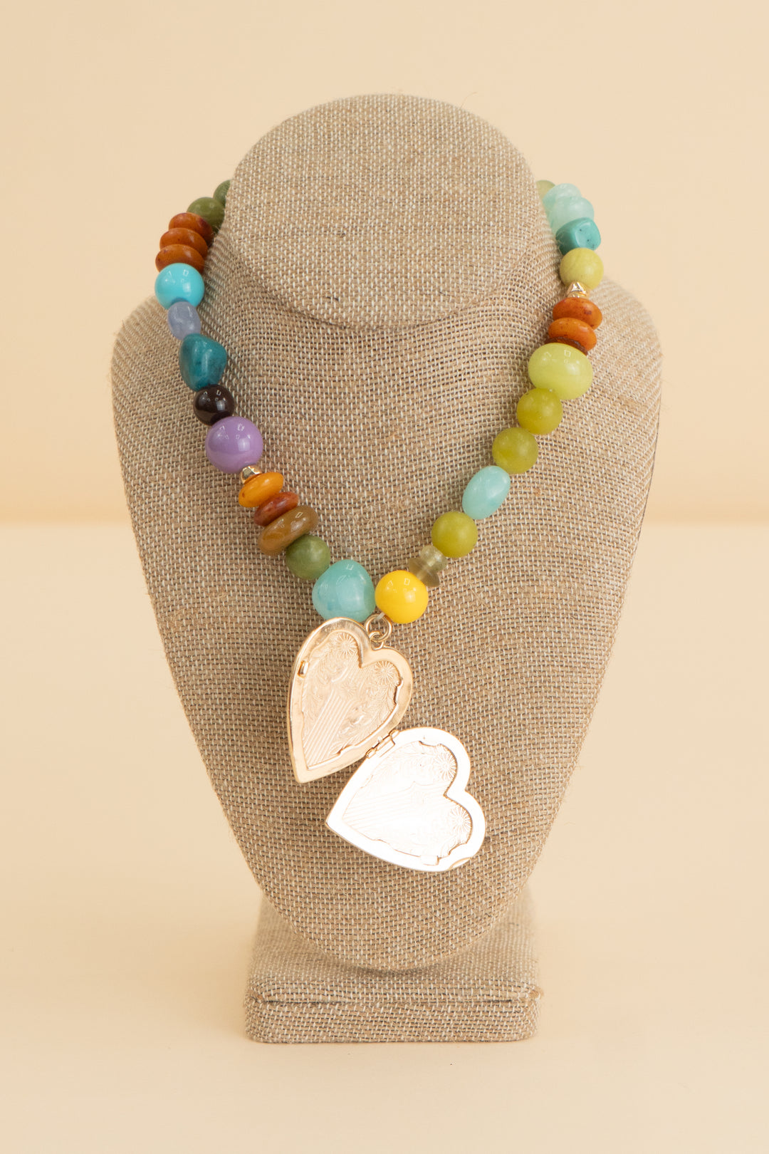 serefina multi beaded gold heart locket necklace