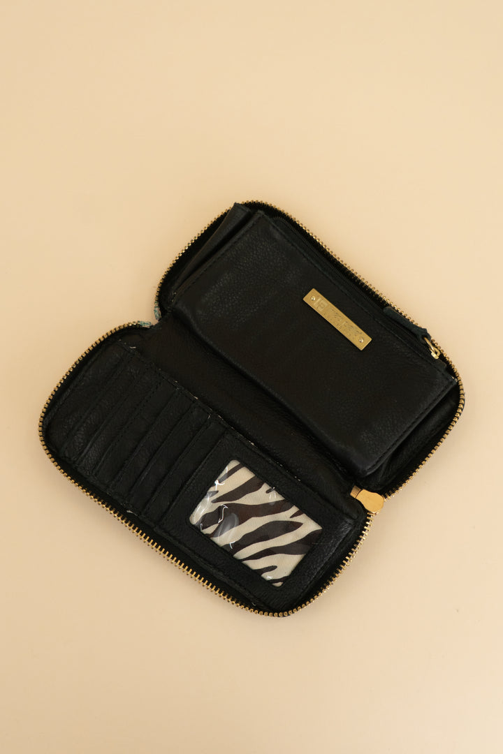 linea pelle black leather wristlet