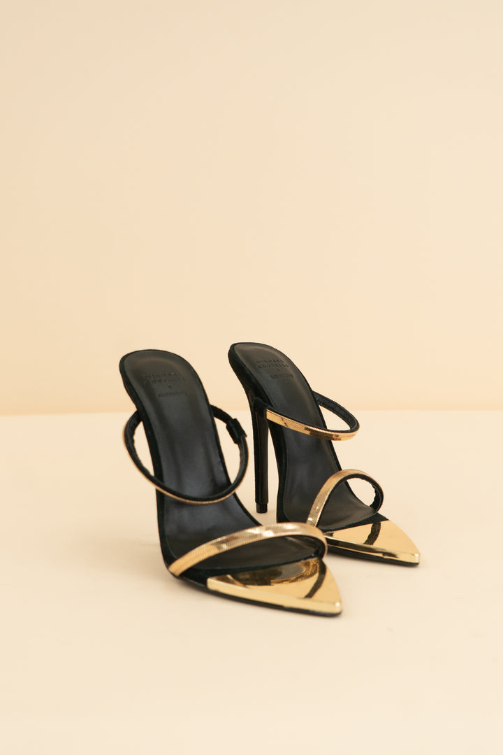 michael costello black with gold pointed toe heel (7.5)