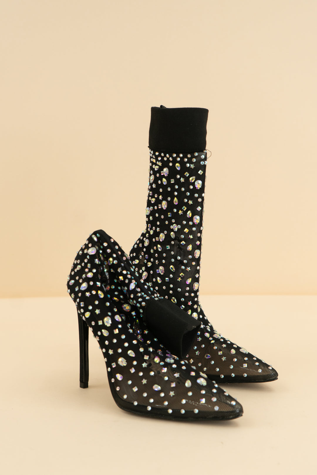 azalea wang black rhinestone sock bootie (7.5)
